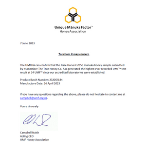 The True Honey Co. Rare Harvest 2050 MGO (34 UMF) Manuka Honey